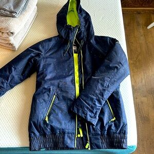 Men’s ROXY size M, winter/ snowboarding jacket, neon yellow and dark blue